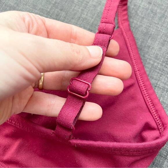 Fabletics Tammy Low Impact Sports Bar Women size S Faux Wrap Bralette Dark Pink - Picture 3 of 10